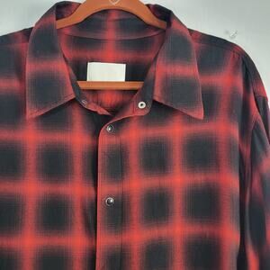 ORO Los Angeles Plaid Long Sleeve Snap Shirt men's sz XXXL Red Black Grunge USA